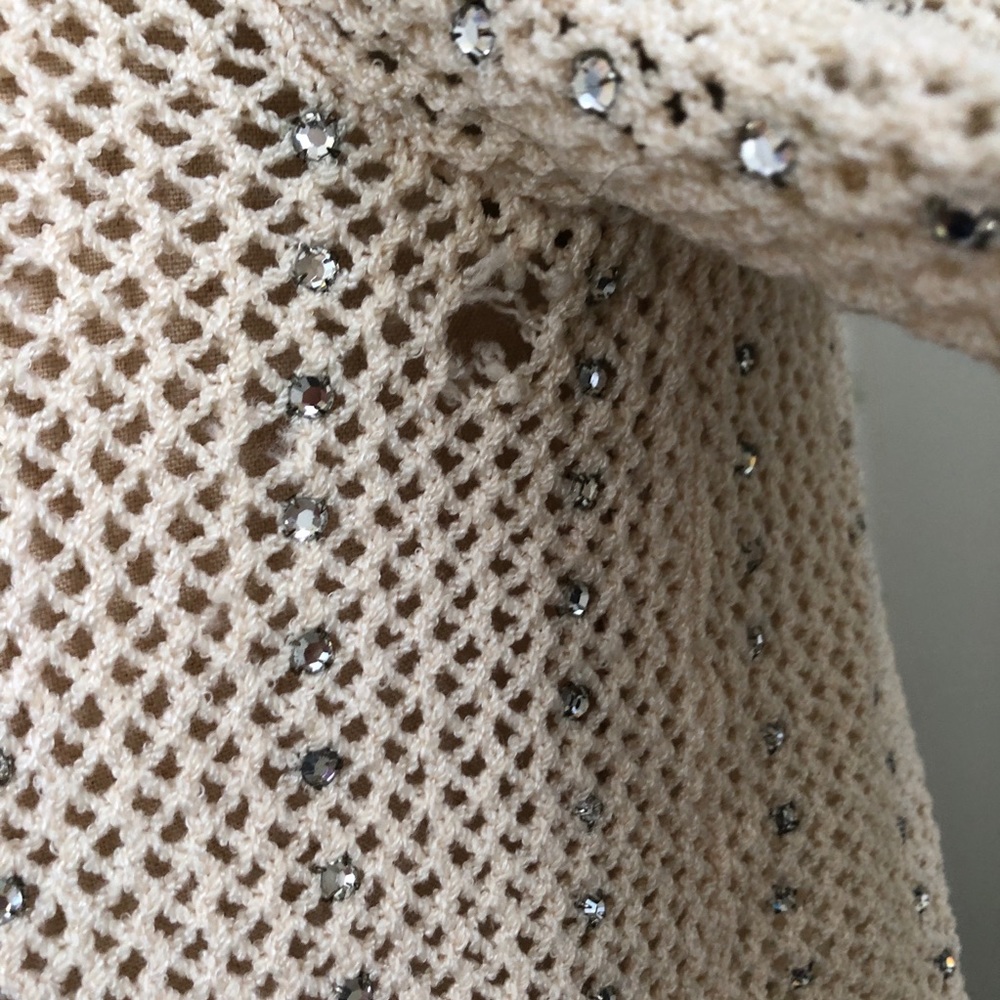 Handknit Vintage Shrug Cardigan, Scallop Edging Rhinestone Closure - Picture 10 of 12